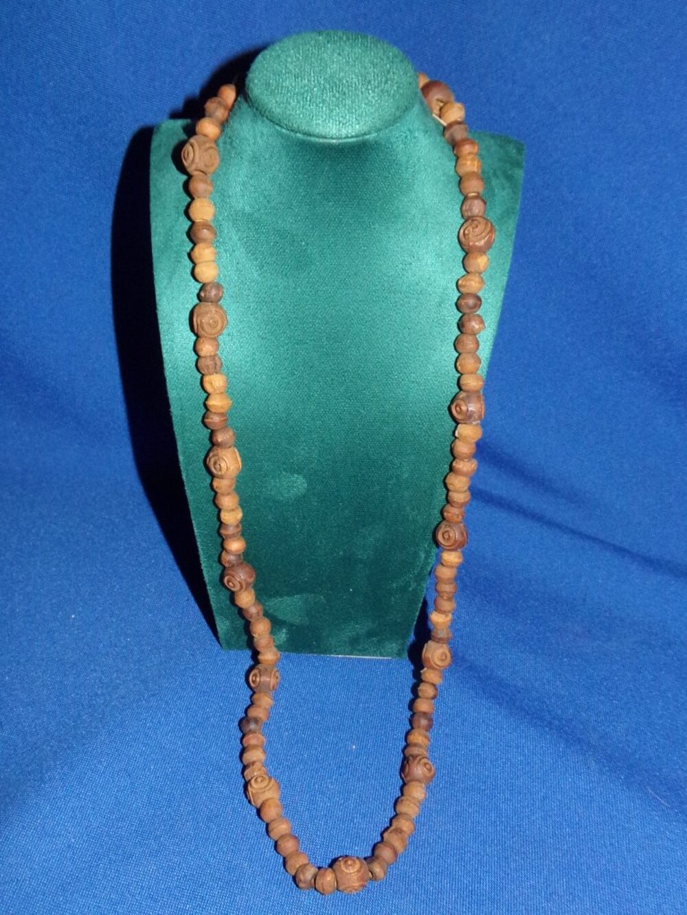 Vintage Authentic Brown Seed Bead Circular Carved Wooden "Tribal" Necklace -29In